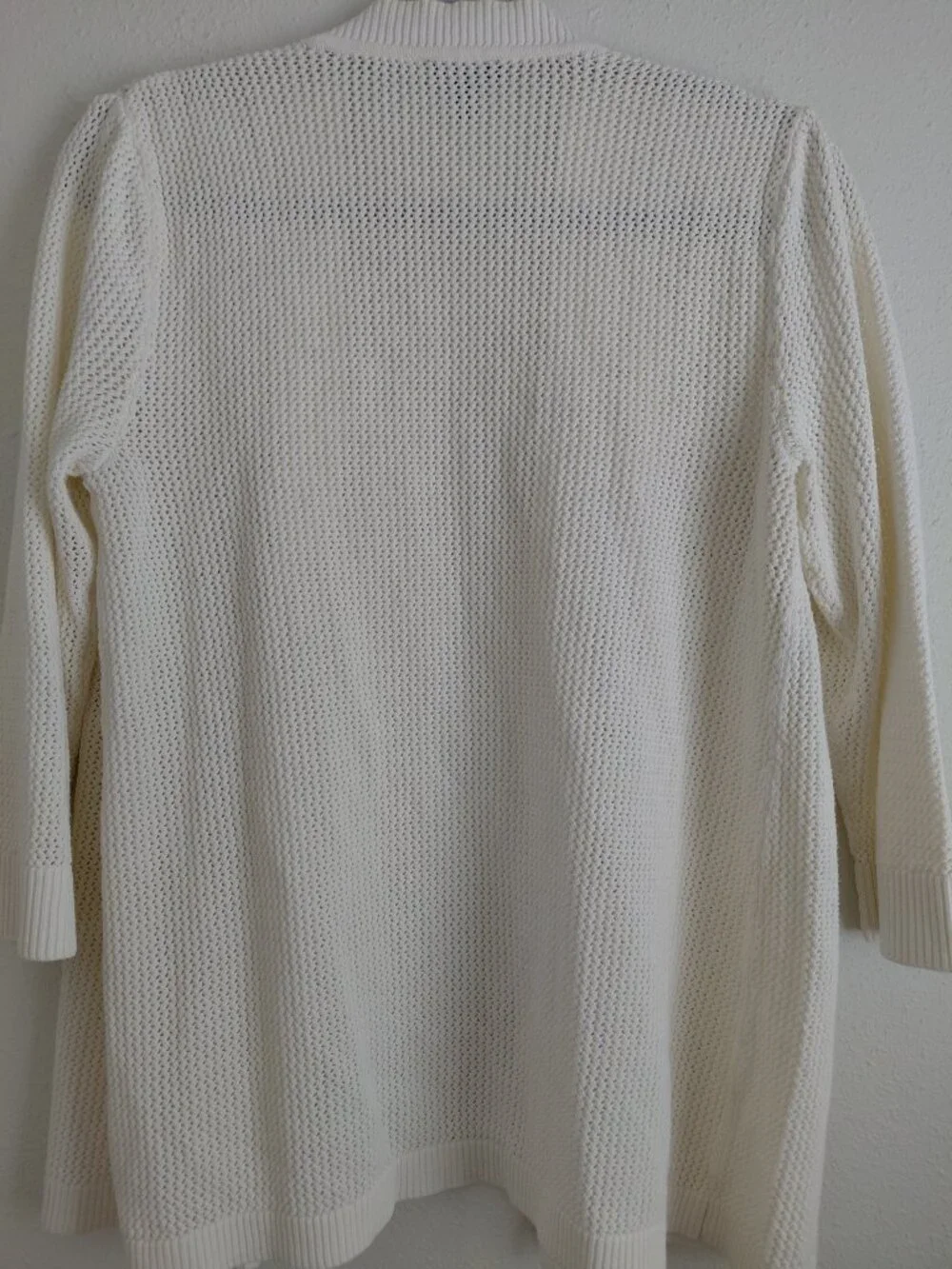 Talbots White Cotton Open Front Cardigan Sweater Quarter Sleeve Large Soft